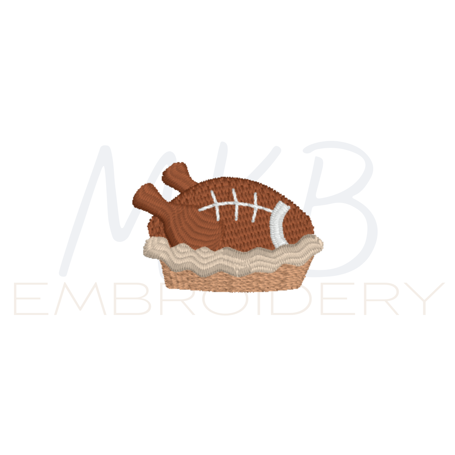 Mini Turkey Football Pie Embroidery Design Whimsical