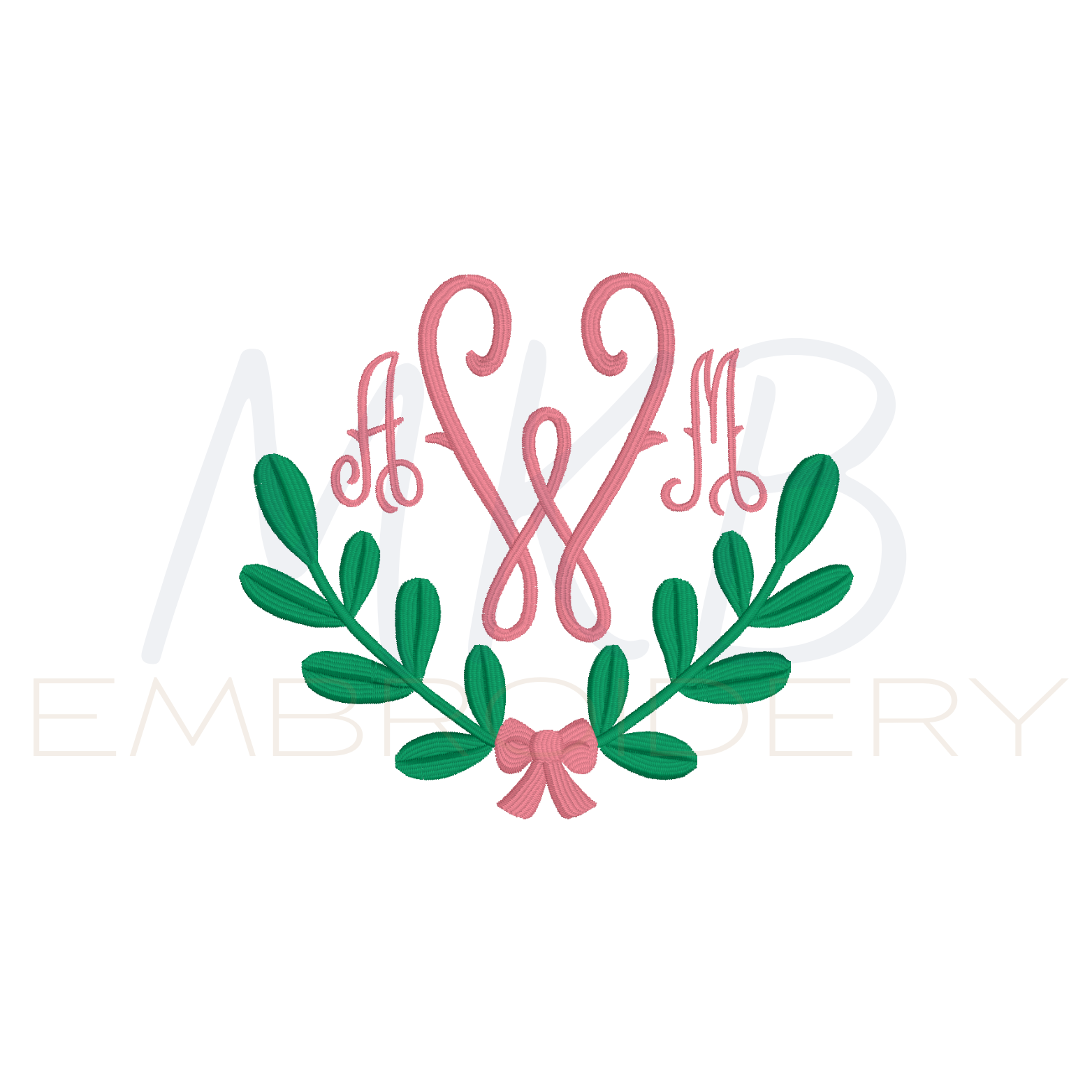 Greenery Laurel Bow Monogram Embroidery Design
