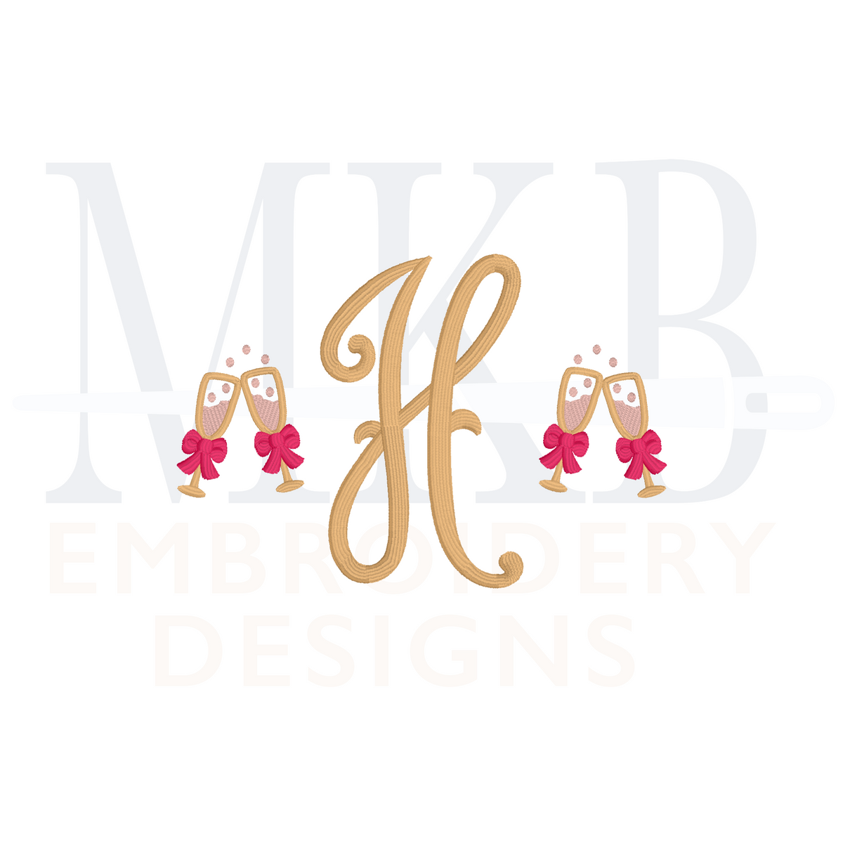 Champagne Glasses Machine Embroidery Design File MKB Embroidery Designs