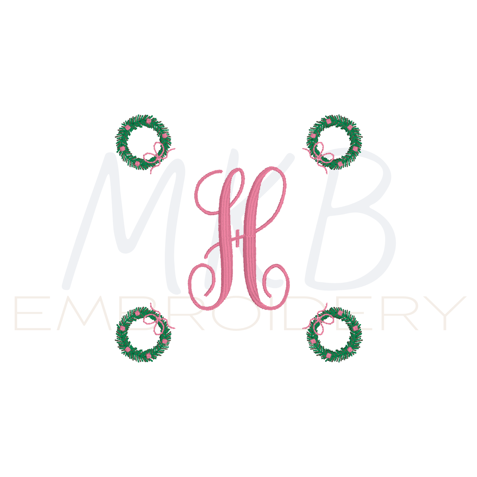 christmas wreath cocktail napkin embroidery design