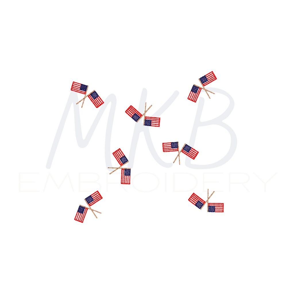 American Flags Crossed Embroidery Design