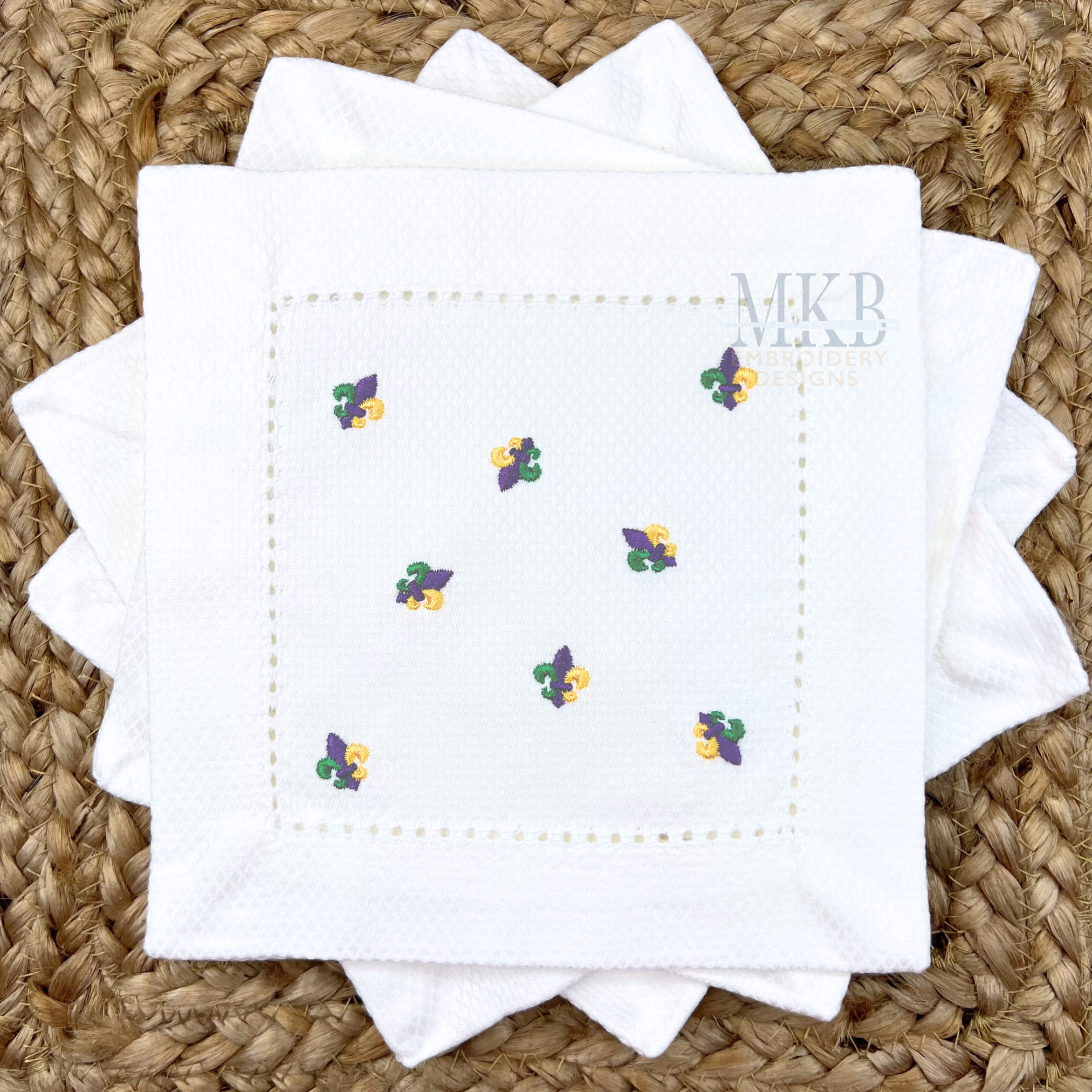 Mardi Gras Fleur de lis Arranged for Cocktail Napkins, Machine Embroid ...