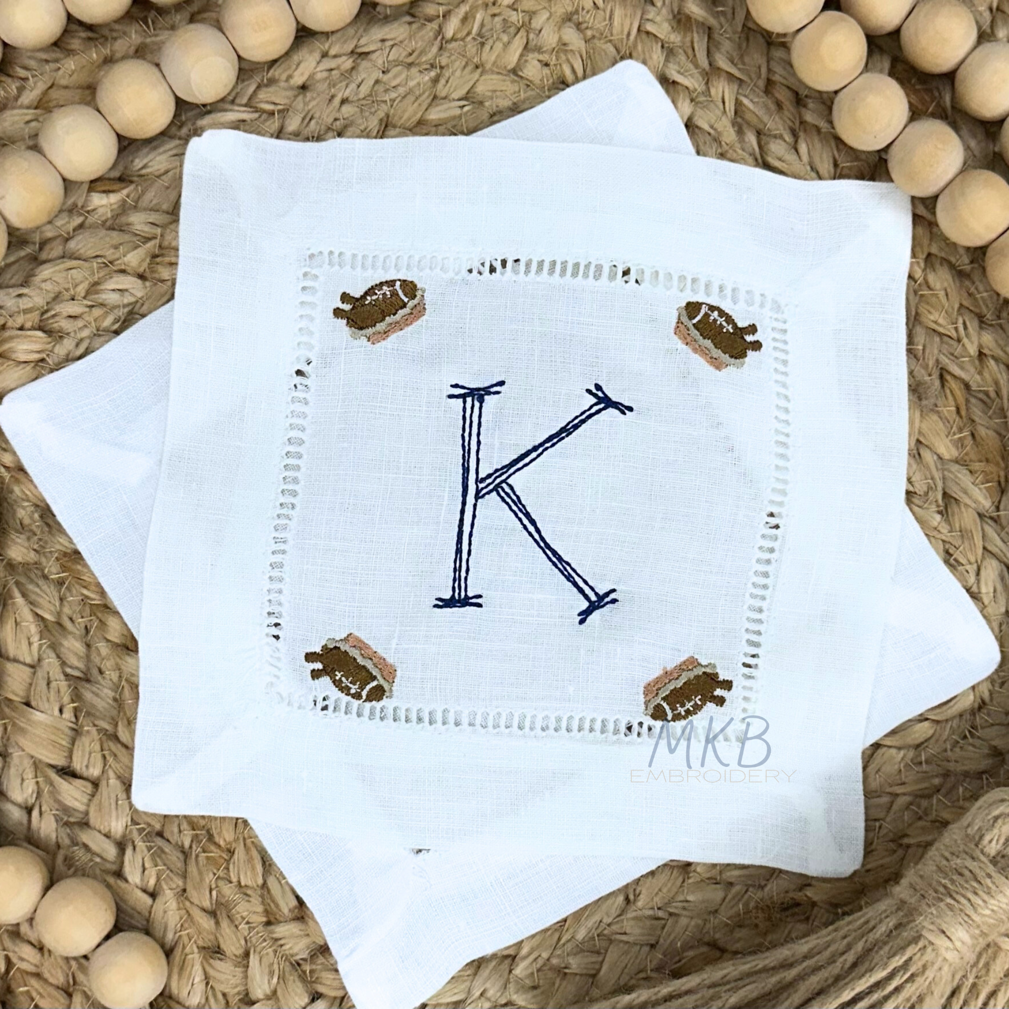 Turkey Football Pie Cocktail Napkins Embroidery Design