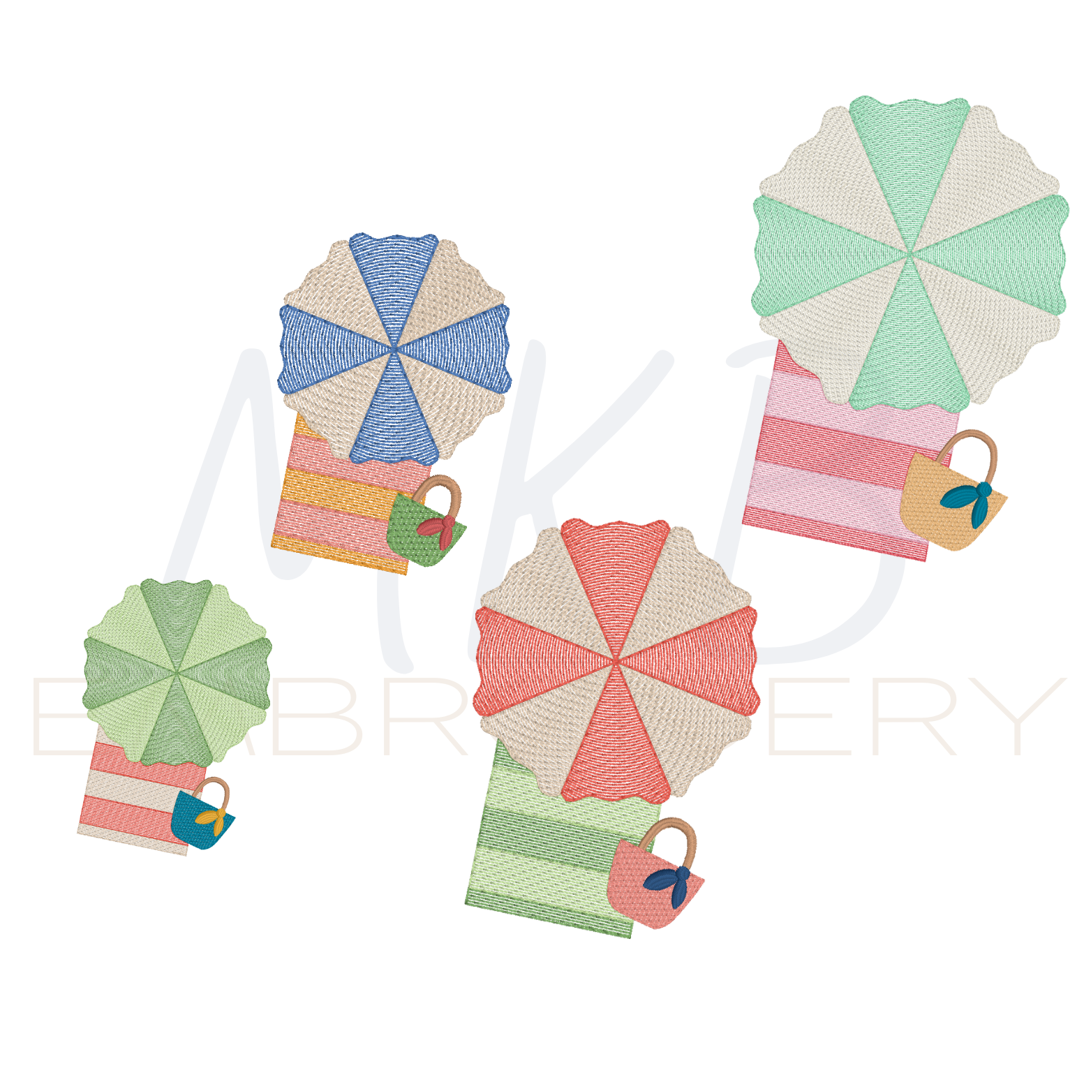 Summer Beach Umbrella Towel Tote Embroidery Design