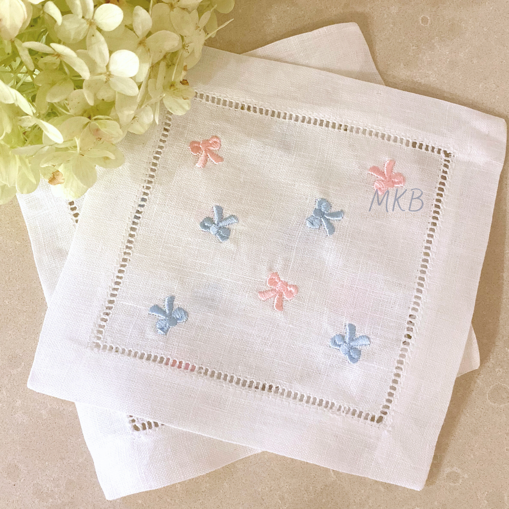 Bow Embroidery Design Cocktail Napkins
