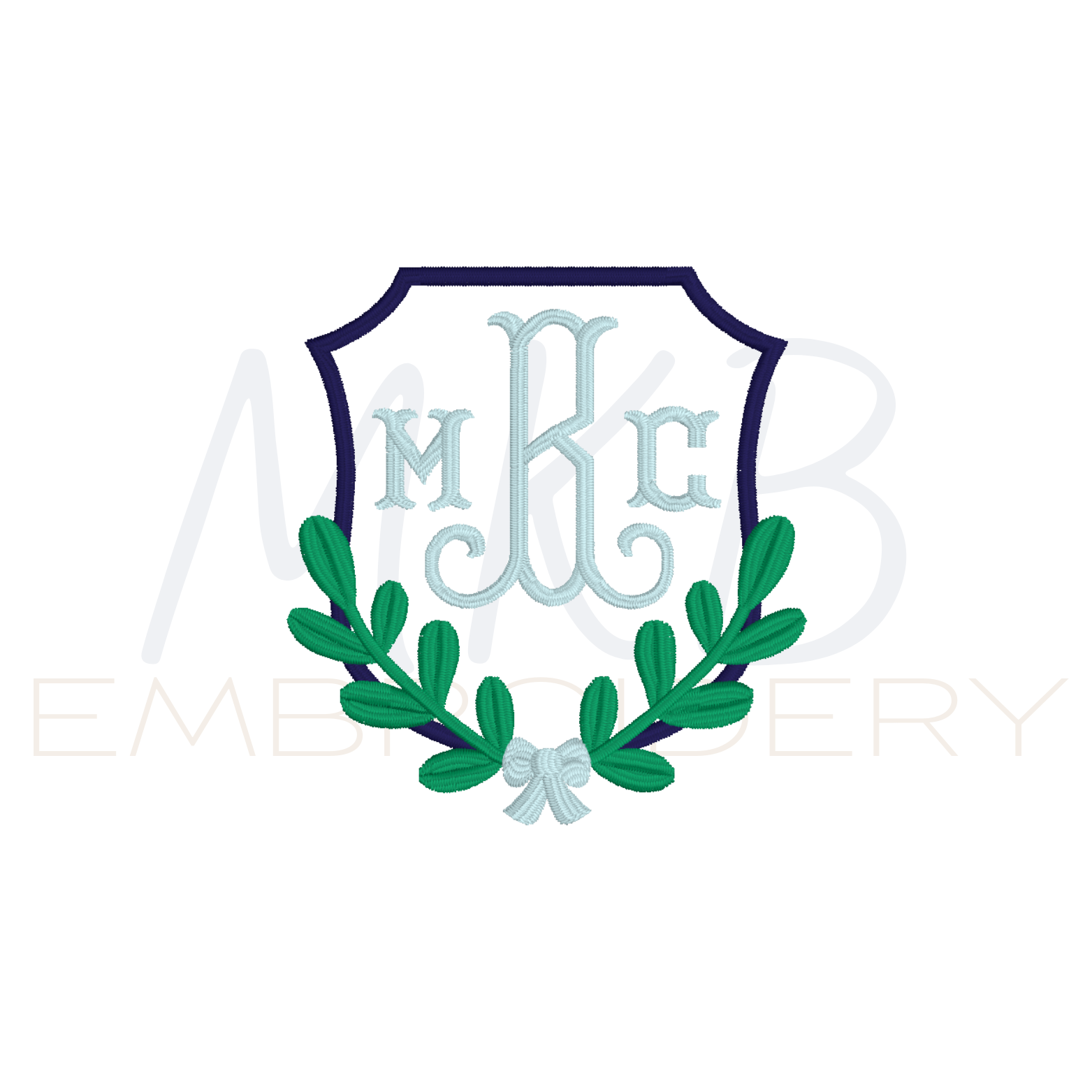 Boxwood Laurel with a Bow Monogram Embroidery Design