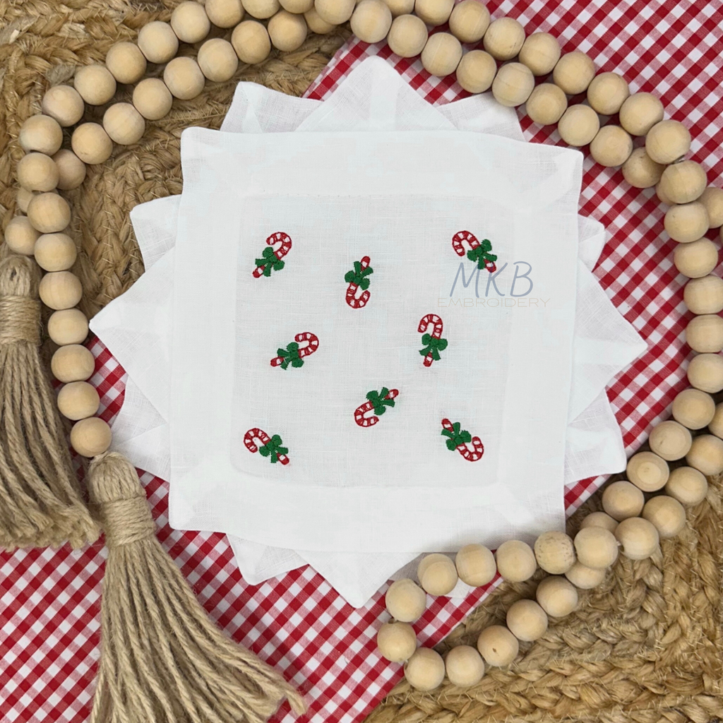 Candy Canes with Bows for Cocktail Napkins Embroidery Design