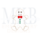 gingerbread boy bean stitch applique embroidery design.  gingerbread design includes a bow tie and buttons.