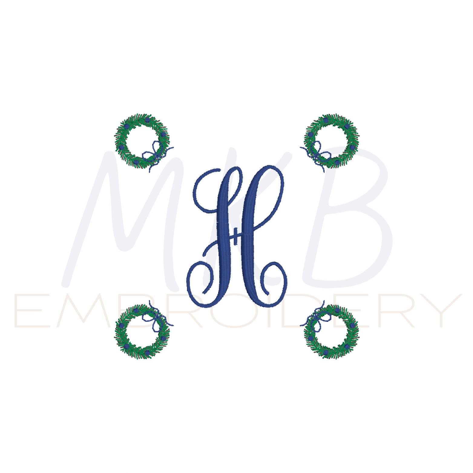 christmas wreath cocktail napkins embroidery design