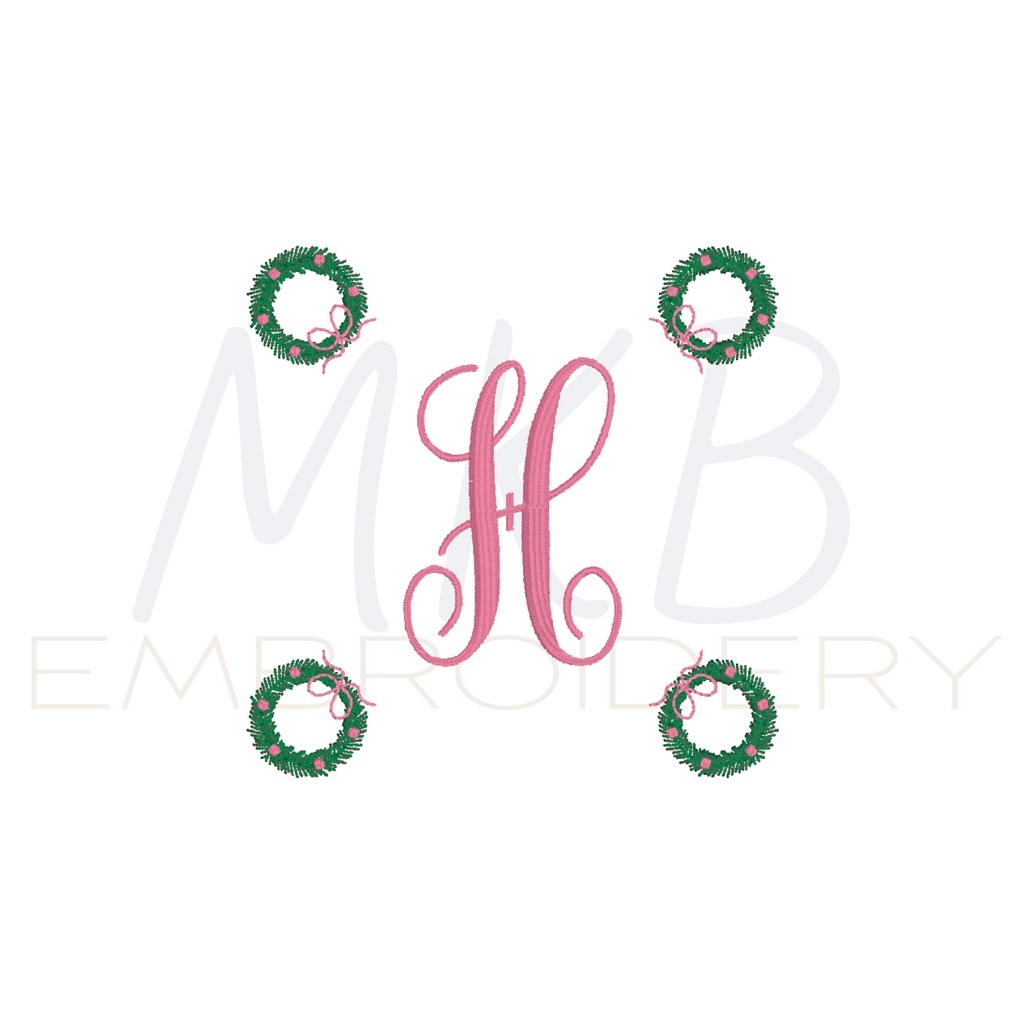 christmas wreath cocktail napkin embroidery design