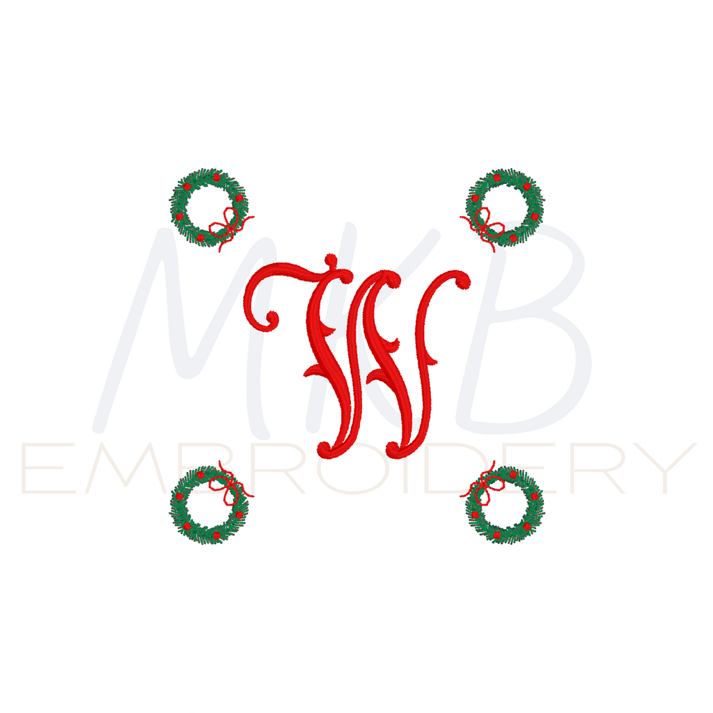 Christmas wreath with a bow cocktail napkins embroidery design
