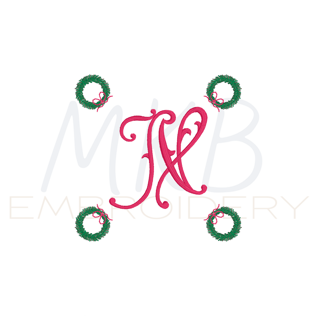 christmas wreath with a bow cocktail napkin embroidery design
