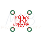 christmas wreath cocktail napkin embroidery design