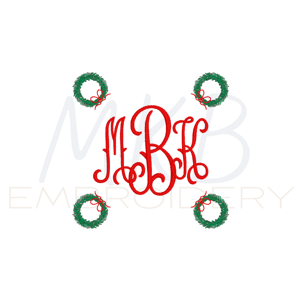 christmas wreath cocktail napkin embroidery design