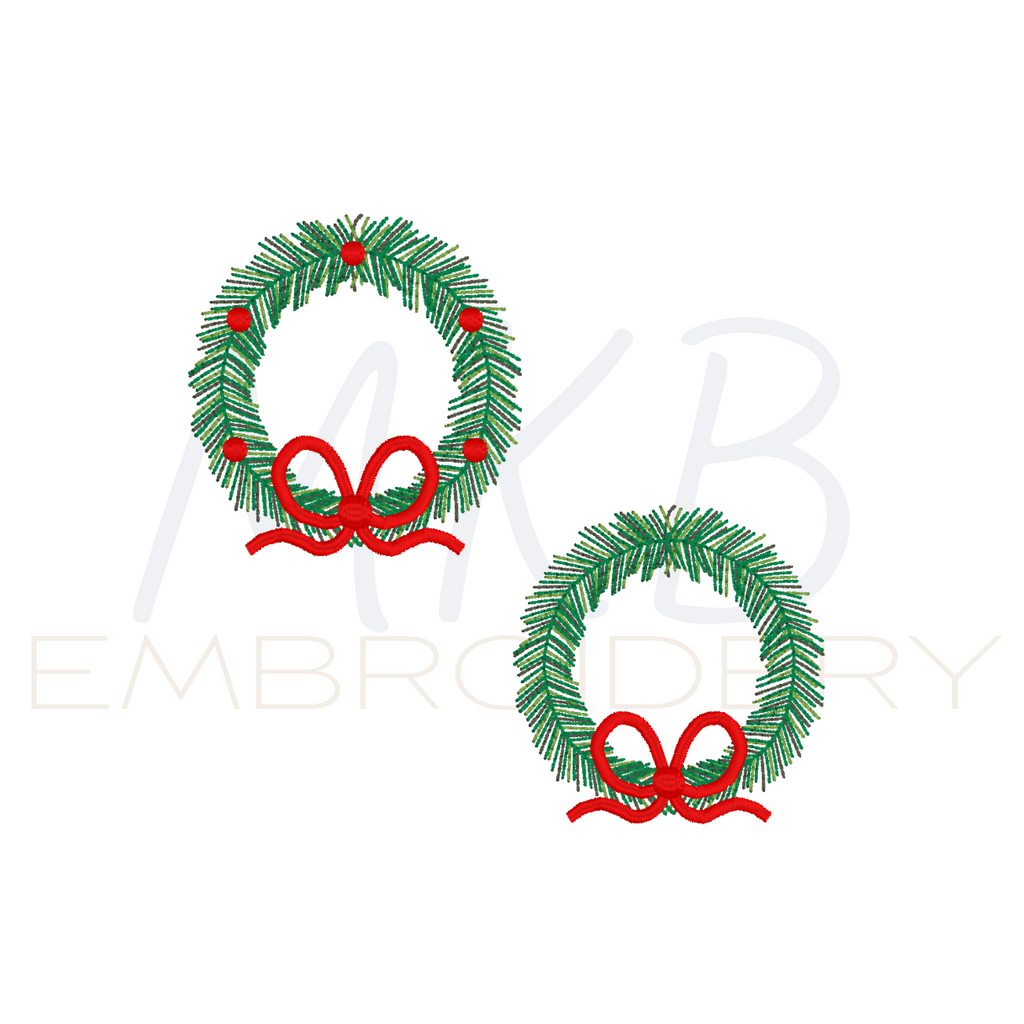 Christmas Wreath with a Satin Stitch Bow Embroidery Design